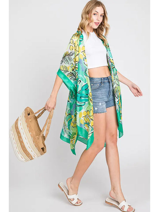 Watercolor Tropical Leaves Summer Kimono